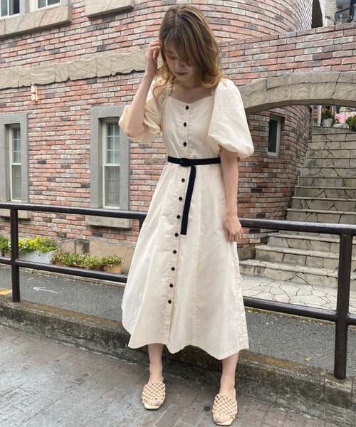 one after another NICE CLAUP(ワンアフターアナザーナイスクラップ)の「配色ベルトボリュームスリーブワンピース(ワンピース・レディース・ブラック/アイボリー/イエロー系その他・FREE)」の4枚目の写真