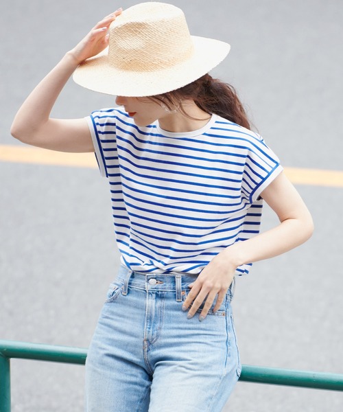 coca(coca)(コカ)の「フレンチスリーブボーダーTOPS(Tシャツ/カットソー・レディース・ホワイト/ブラウン/ブルー/グリーン・M/L)」の4枚目の写真