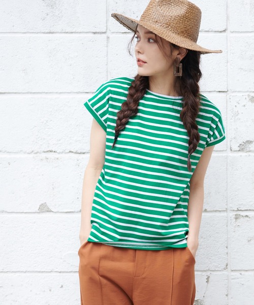 coca(coca)(コカ)の「フレンチスリーブボーダーTOPS(Tシャツ/カットソー・レディース・ホワイト/ブラウン/ブルー/グリーン・M/L)」の3枚目の写真