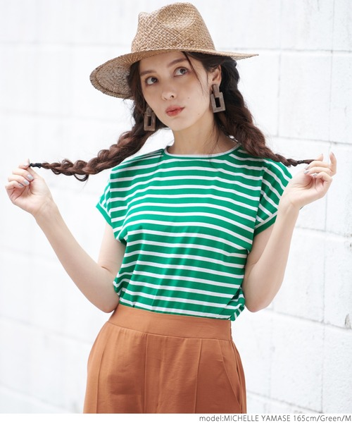 coca(coca)(コカ)の「フレンチスリーブボーダーTOPS(Tシャツ/カットソー・レディース・ホワイト/ブラウン/ブルー/グリーン・M/L)」の6枚目の写真