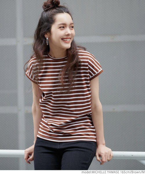 coca(coca)(コカ)の「フレンチスリーブボーダーTOPS(Tシャツ/カットソー・レディース・ホワイト/ブラウン/ブルー/グリーン・M/L)」の11枚目の写真