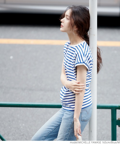 coca(coca)(コカ)の「フレンチスリーブボーダーTOPS(Tシャツ/カットソー・レディース・ホワイト/ブラウン/ブルー/グリーン・M/L)」の15枚目の写真