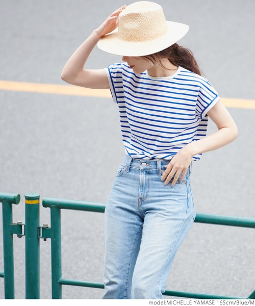 coca(coca)(コカ)の「フレンチスリーブボーダーTOPS(Tシャツ/カットソー・レディース・ホワイト/ブラウン/ブルー/グリーン・M/L)」の10枚目の写真