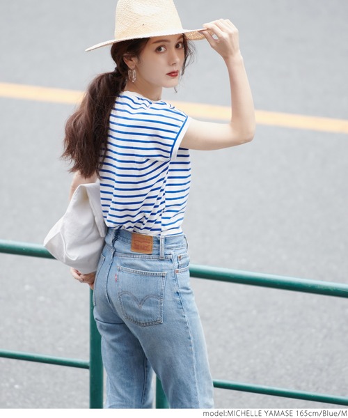 coca(coca)(コカ)の「フレンチスリーブボーダーTOPS(Tシャツ/カットソー・レディース・ホワイト/ブラウン/ブルー/グリーン・M/L)」の8枚目の写真