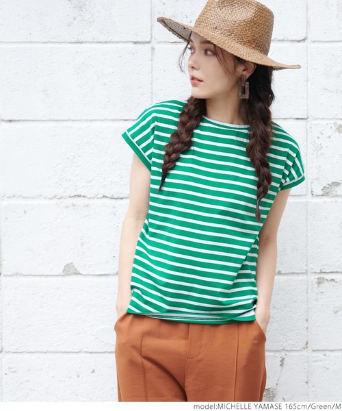 coca(coca)(コカ)の「フレンチスリーブボーダーTOPS(Tシャツ/カットソー・レディース・ホワイト/ブラウン/ブルー/グリーン・M/L)」の13枚目の写真