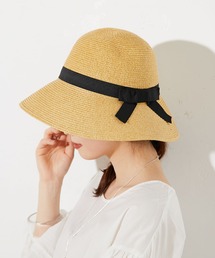 ポケッタブルリボン付きつば広麦わらハット