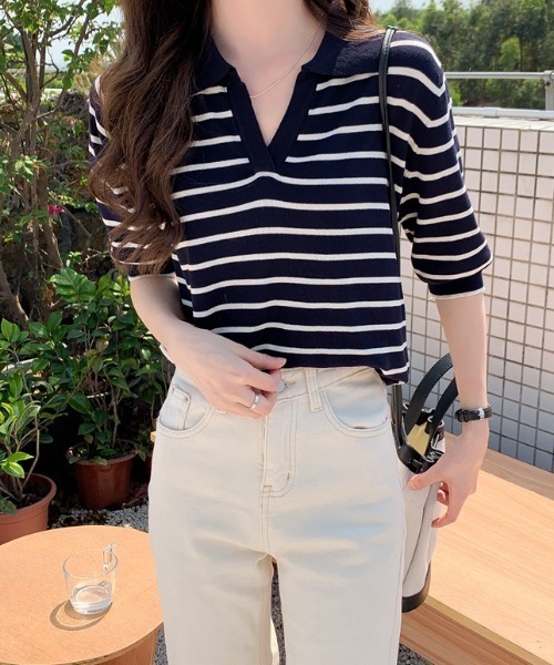ABITOKYO(アビトーキョー)の「キーネックボーダーニットプルオーバー(ニット/セーター・レディース・ブラック/ベージュ/ネイビー・FREE)」の15枚目の写真