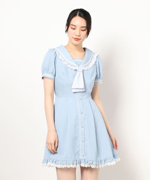 Secret ワンピース ドレス ワンピースhoney シークレットハニー のファッション マリンセーラーカラーフリルワンピース ワンピース Secret