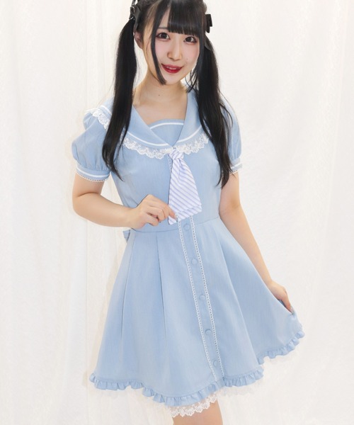 Secret ワンピース ドレス ワンピースhoney シークレットハニー のファッション マリンセーラーカラーフリルワンピース ワンピース Secret