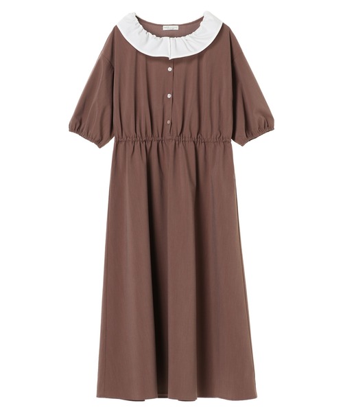 earth music&ecology by たかあしあかり（アースミュージックアンドエコロジーバイタカアシアカリ）の「【ZOZO限定】たかあしあかり★フリル襟ワンピース ＊（ワンピース・レディース・ベージュ/ブラウン・FREE）」の4枚目の写真