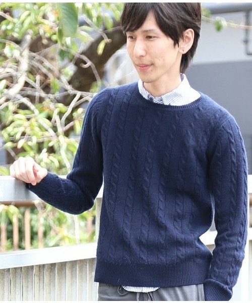 MEN'S MELROSE(メンズメルローズ)の「smart×MASTER FRAME カシミヤタッチ クルーネックセーター(ニット/セーター・メンズ・オフホワイト/ブラック/グリーン/ネイビー/ワイン/グレー/ブルー・X-LARGE/MEDIUM/LARGE)」の5枚目の写真