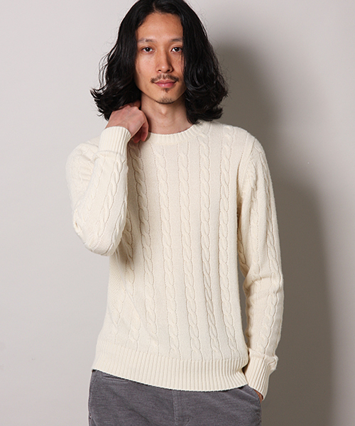 MEN'S MELROSE(メンズメルローズ)の「smart×MASTER FRAME カシミヤタッチ クルーネックセーター(ニット/セーター・メンズ・オフホワイト/ブラック/グリーン/ネイビー/ワイン/グレー/ブルー・X-LARGE/MEDIUM/LARGE)」の1枚目の写真