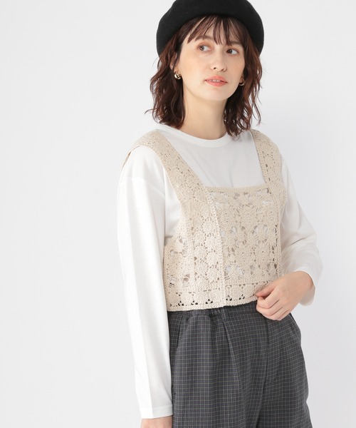 studio CLIP(スタディオクリップ)の「クロシェレースビスチェセット(ベスト・レディース・アイボリー/ブラウン/ブラウン系その他・FREE)」の3枚目の写真
