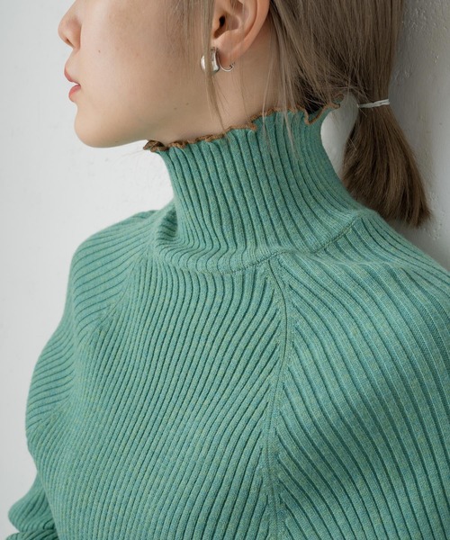 Kastane（カスタネ）の「MIXメロウハイネックリブニット（ニット/セーター・レディース・スカイブルー/パープル/アイボリー/モカ/ダークグリーン・FREE）」の4枚目の写真