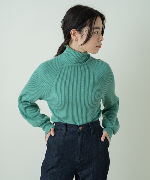 Kastane（カスタネ）の「MIXメロウハイネックリブニット（ニット/セーター・レディース・スカイブルー/パープル/アイボリー/モカ/ダークグリーン・FREE）」の10枚目の写真