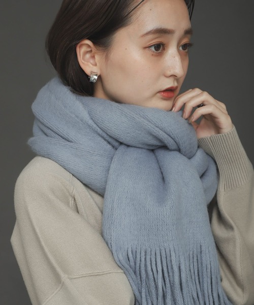 SENSE OF PLACE by URBAN RESEARCH(センスオブプレイスバイアーバンリサーチ)の「ニットフリンジストール(マフラー・レディース・ライトブルー/ベージュ/アイボリー/ブラック・ONE)」の17枚目の写真