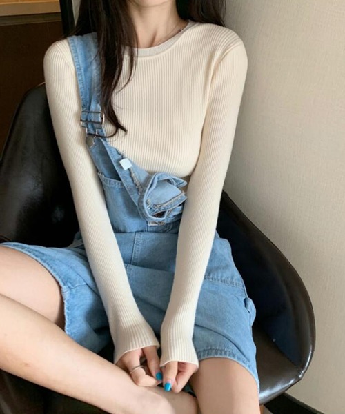Girly Doll(ガーリードール)の「クルーネックリブニットセーター(ニット/セーター・レディース・ホワイト/ブラック/グレー/ベージュ/キャメル/イエロー/ブラウン/ピンク・F)」の5枚目の写真