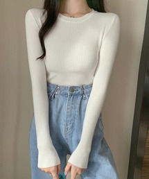 クルーネックリブニットセーター