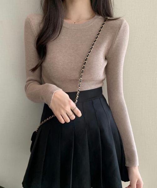 Girly Doll(ガーリードール)の「クルーネックリブニットセーター(ニット/セーター・レディース・ホワイト/ブラック/グレー/ベージュ/キャメル/イエロー/ブラウン/ピンク・F)」の16枚目の写真