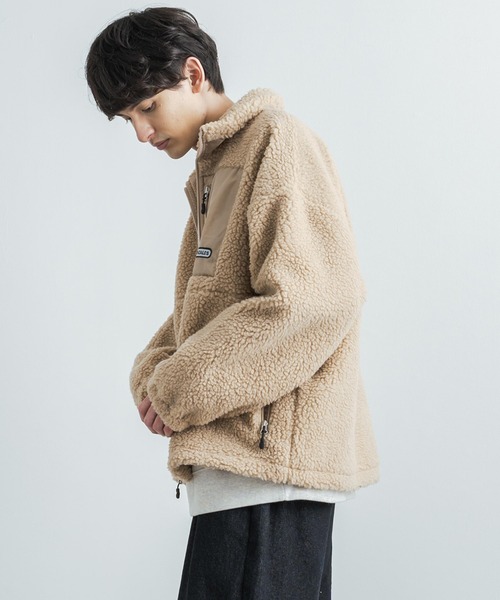 Mark Gonzales（マーク・ゴンザレス）の「Mark Gonzales マークゴンザレス 別注 フリースボアジャケットスタンドカラーブルゾン（ブルゾン・メンズ・ブラック/ベージュ/オフホワイト/ブラック×グレー/ホワイト×グレー・M/L/XL）」の14枚目の写真