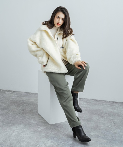 Mark Gonzales（マーク・ゴンザレス）の「Mark Gonzales マークゴンザレス 別注 フリースボアジャケットスタンドカラーブルゾン（ブルゾン・メンズ・ブラック/ベージュ/オフホワイト/ブラック×グレー/ホワイト×グレー・M/L/XL）」の10枚目の写真