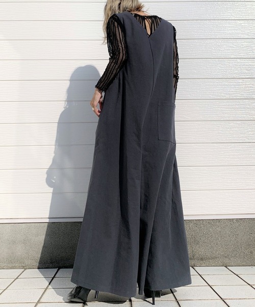 Q(キュー)の「ワイドサロペット(サロペット/オーバーオール・レディース・ブラック/ブラウン・MEDIUM)」の9枚目の写真