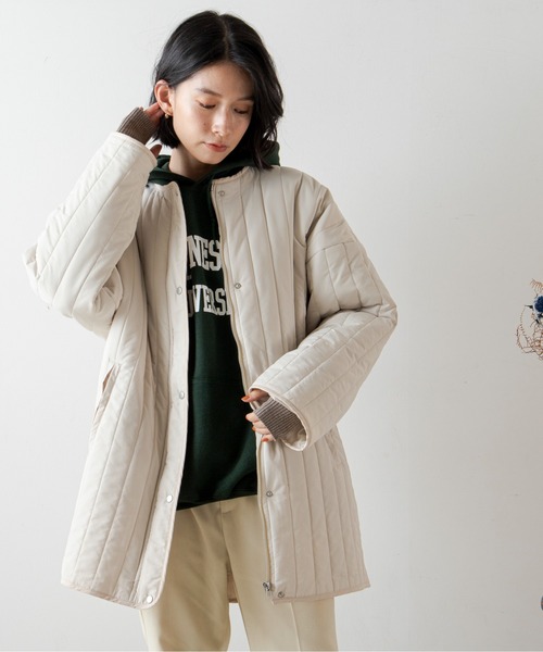 ANGIE（アンジー）の「キルティングノーカラーミドルコート（ノーカラーコート・レディース・ベージュ/アイボリー/ダークベージュ・FREE）」の15枚目の写真