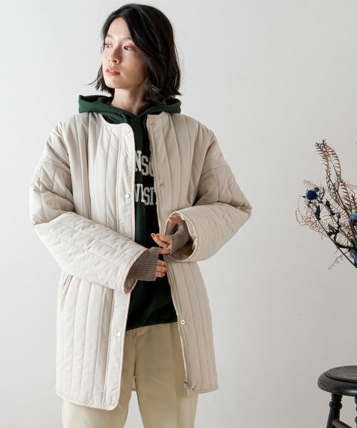 ANGIE（アンジー）の「キルティングノーカラーミドルコート（ノーカラーコート・レディース・ベージュ/アイボリー/ダークベージュ・FREE）」の6枚目の写真