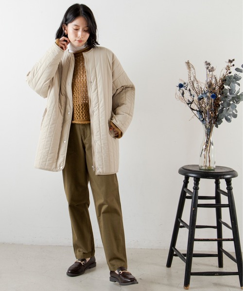 ANGIE（アンジー）の「キルティングノーカラーミドルコート（ノーカラーコート・レディース・ベージュ/アイボリー/ダークベージュ・FREE）」の8枚目の写真