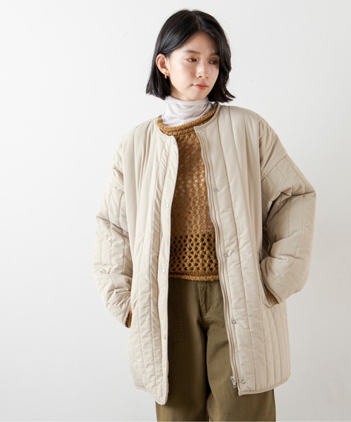ANGIE（アンジー）の「キルティングノーカラーミドルコート（ノーカラーコート・レディース・ベージュ/アイボリー/ダークベージュ・FREE）」の10枚目の写真