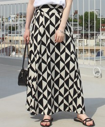 LAVEANGE | チェック/幾何柄フレアスカート【大きいサイズ対応】(スカート)