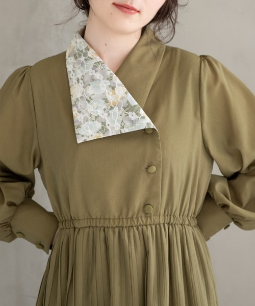 idem(イデム)の「flower lace classical onepiece/レース花柄襟プリーツワンピース(ワンピース・レディース・ブラック/グリーン・FREE)」の10枚目の写真