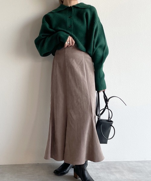 w closet（ダブルクローゼット）の「起毛カルゼ切替マーメイドスカート（スカート・レディース・オリーブ/スミクロ/モカ/キナリ/ダークグリーン・FREE）」の15枚目の写真