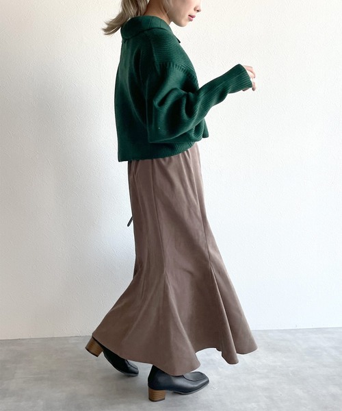 w closet（ダブルクローゼット）の「起毛カルゼ切替マーメイドスカート（スカート・レディース・オリーブ/スミクロ/モカ/キナリ/ダークグリーン・FREE）」の8枚目の写真