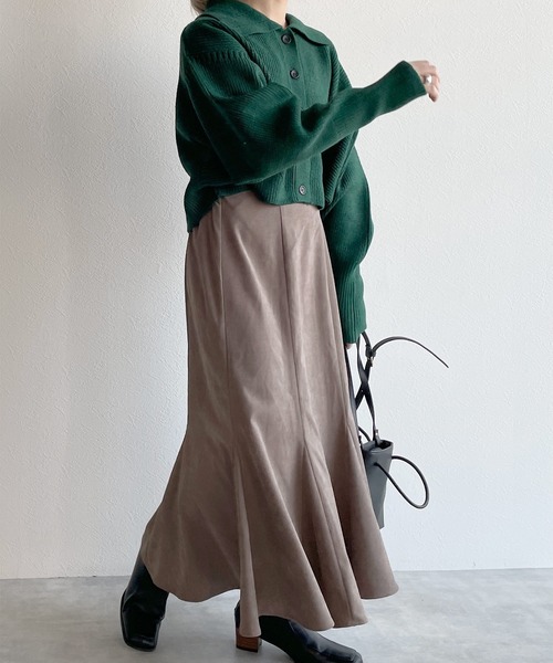 w closet（ダブルクローゼット）の「起毛カルゼ切替マーメイドスカート（スカート・レディース・オリーブ/スミクロ/モカ/キナリ/ダークグリーン・FREE）」の11枚目の写真