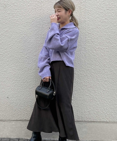 w closet（ダブルクローゼット）の「起毛カルゼ切替マーメイドスカート（スカート・レディース・オリーブ/スミクロ/モカ/キナリ/ダークグリーン・FREE）」の9枚目の写真