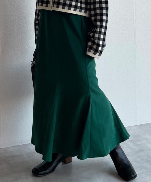 w closet（ダブルクローゼット）の「起毛カルゼ切替マーメイドスカート（スカート・レディース・オリーブ/スミクロ/モカ/キナリ/ダークグリーン・FREE）」の21枚目の写真