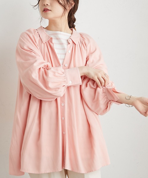 PUAL CE CIN（ピュアルセシン）の「【WEB限定】襟ギャザーブラウス（シャツ/ブラウス・レディース・オフホワイト/ピンク/イエロー/ブルー・FREE）」の4枚目の写真