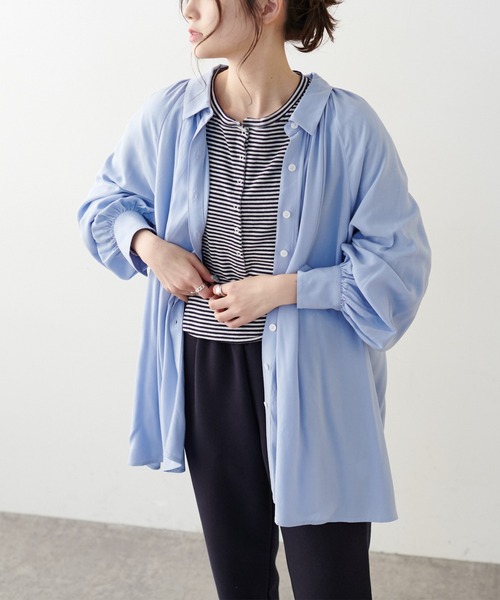 PUAL CE CIN（ピュアルセシン）の「【WEB限定】襟ギャザーブラウス（シャツ/ブラウス・レディース・オフホワイト/ピンク/イエロー/ブルー・FREE）」の3枚目の写真