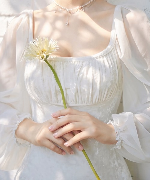 Dita Muaj.（ディータムアージュ）の「バッグリボンパフスリーブワンピース 水着（2タイプ展開）（水着・レディース・ホワイト/ホワイト系その他/モカ・M/L/XL）」の4枚目の写真