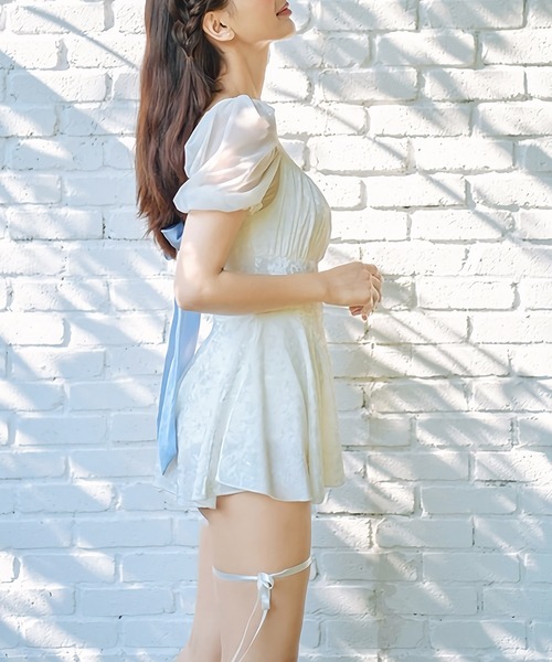 Dita Muaj.（ディータムアージュ）の「バッグリボンパフスリーブワンピース 水着（2タイプ展開）（水着・レディース・ホワイト/ホワイト系その他/モカ・M/L/XL）」の14枚目の写真