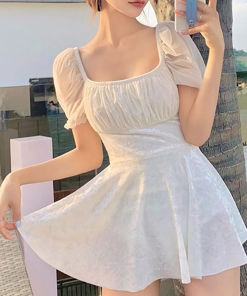 Dita Muaj.（ディータムアージュ）の「バッグリボンパフスリーブワンピース 水着（2タイプ展開）（水着・レディース・ホワイト/ホワイト系その他/モカ・M/L/XL）」の15枚目の写真