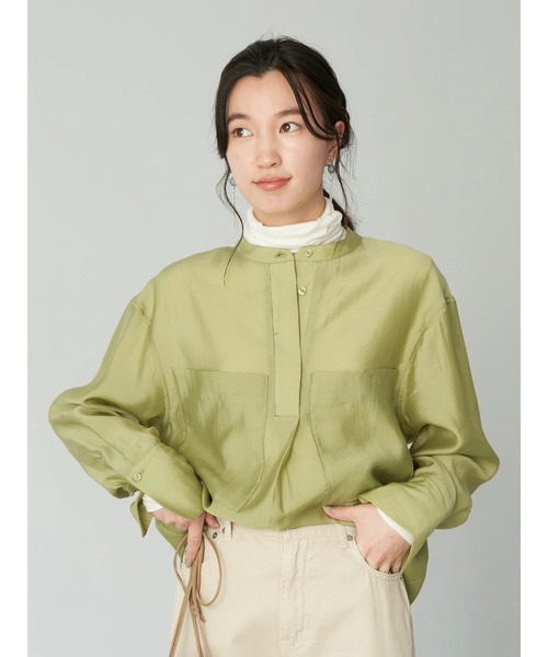 earth music&ecology（アースミュージックアンドエコロジー）の「シアー比翼ポケットシャツ*（シャツ/ブラウス・レディース・グレイッシュベージュ/ライム/イエロー・FREE）」の5枚目の写真