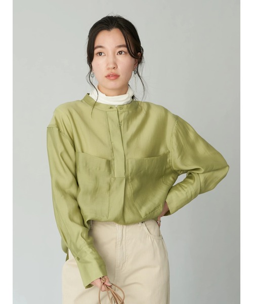 earth music&ecology（アースミュージックアンドエコロジー）の「シアー比翼ポケットシャツ*（シャツ/ブラウス・レディース・グレイッシュベージュ/ライム/イエロー・FREE）」の6枚目の写真