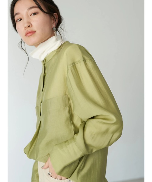 earth music&ecology（アースミュージックアンドエコロジー）の「シアー比翼ポケットシャツ*（シャツ/ブラウス・レディース・グレイッシュベージュ/ライム/イエロー・FREE）」の7枚目の写真