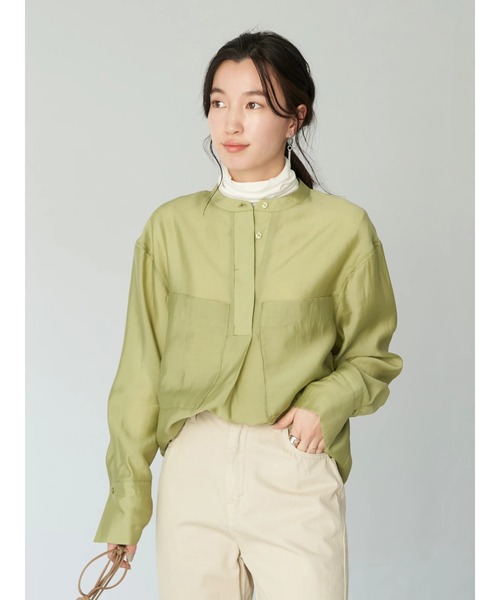 earth music&ecology（アースミュージックアンドエコロジー）の「シアー比翼ポケットシャツ*（シャツ/ブラウス・レディース・グレイッシュベージュ/ライム/イエロー・FREE）」の16枚目の写真