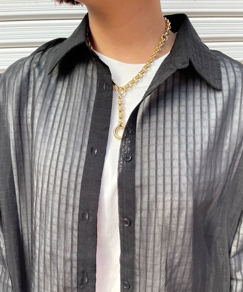 JUGLANS(ユグランス)の「☆ 圧倒的抜け感。シアーストライプビッグシャツ 30414H132(シャツ/ブラウス・レディース・ブラック/ピンク/ライム・FREE)」の14枚目の写真