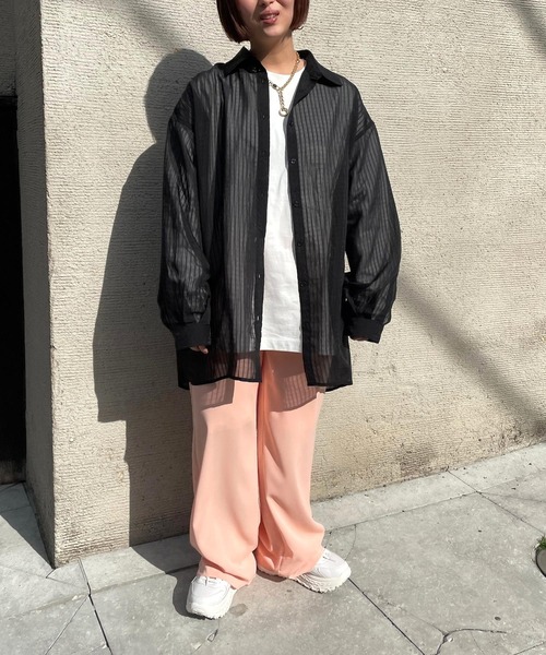 JUGLANS(ユグランス)の「☆ 圧倒的抜け感。シアーストライプビッグシャツ 30414H132(シャツ/ブラウス・レディース・ブラック/ピンク/ライム・FREE)」の18枚目の写真