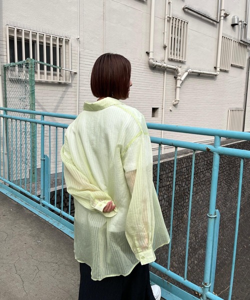 JUGLANS(ユグランス)の「☆ 圧倒的抜け感。シアーストライプビッグシャツ 30414H132(シャツ/ブラウス・レディース・ブラック/ピンク/ライム・FREE)」の20枚目の写真