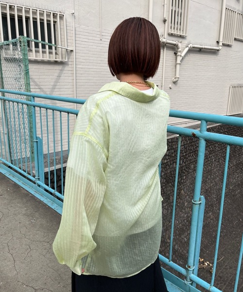 JUGLANS(ユグランス)の「☆ 圧倒的抜け感。シアーストライプビッグシャツ 30414H132(シャツ/ブラウス・レディース・ブラック/ピンク/ライム・FREE)」の21枚目の写真